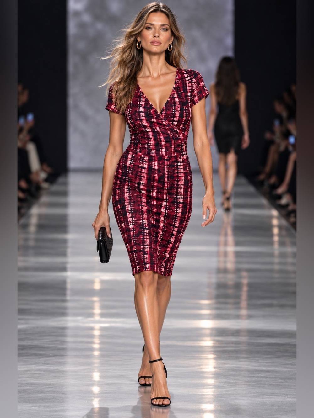 Tart Collection M Red Black Abstract Print Faux Wrap Sheath Dress Modal Stretch